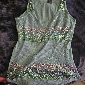 Rue21 Mint Sequin Lace Tank Top